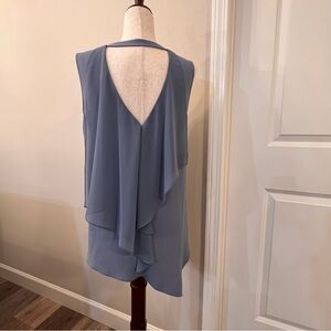 BCBGMAXAZRIA/BCB Sleeveless Top–Soft Gray-Blue, Sheer Inset Panels on Back S